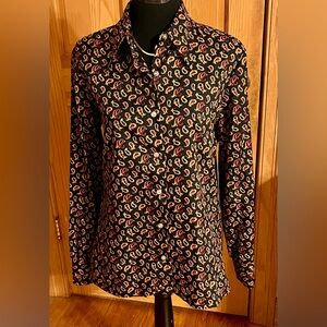 Donnkenny Paisley Blouse Black Red Librariancore Dark Academia VTG Top Med 8 10
